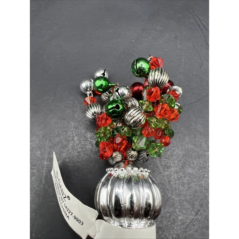 Ganz Holiday Bottle Stopper SS with Green Enamel Tree Tag Jingle Bells NWT
